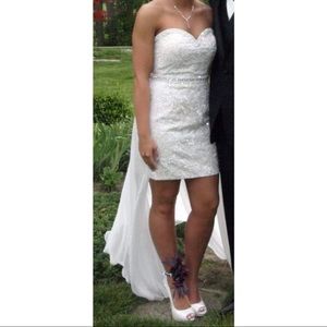 TERANI Couture, white and cream, high/low Dress, size 6